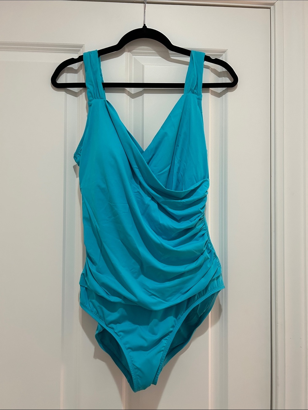 Turquoise Draped One-Piece Swimsuit